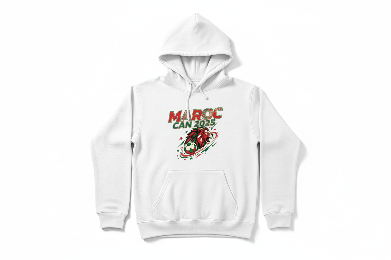 Hoodie blanc Maroc CAN 2025 lacet long