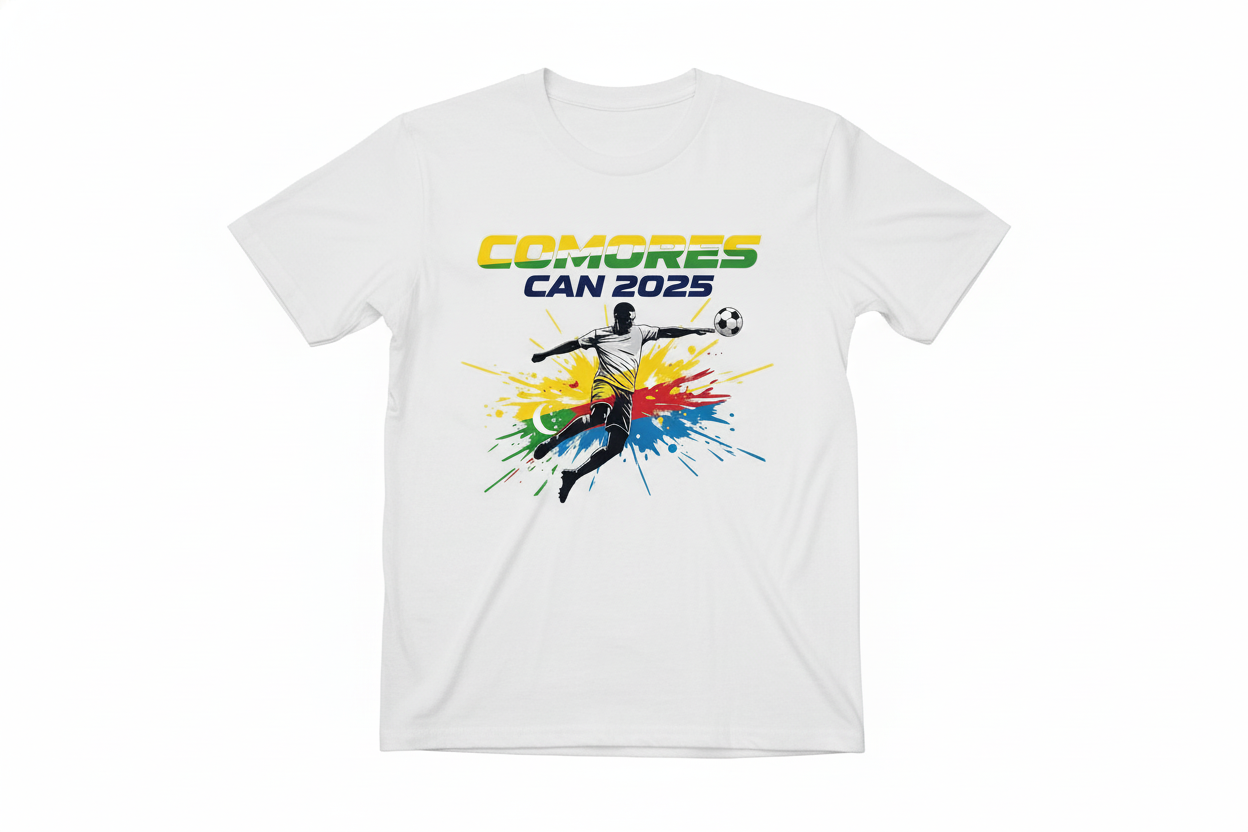 T-shirt blanc Comores CAN 2025 - Fond blanc