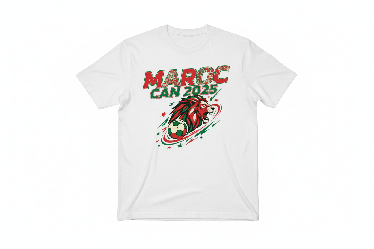 T-shirt blanc flat Maroc CAN 2025
