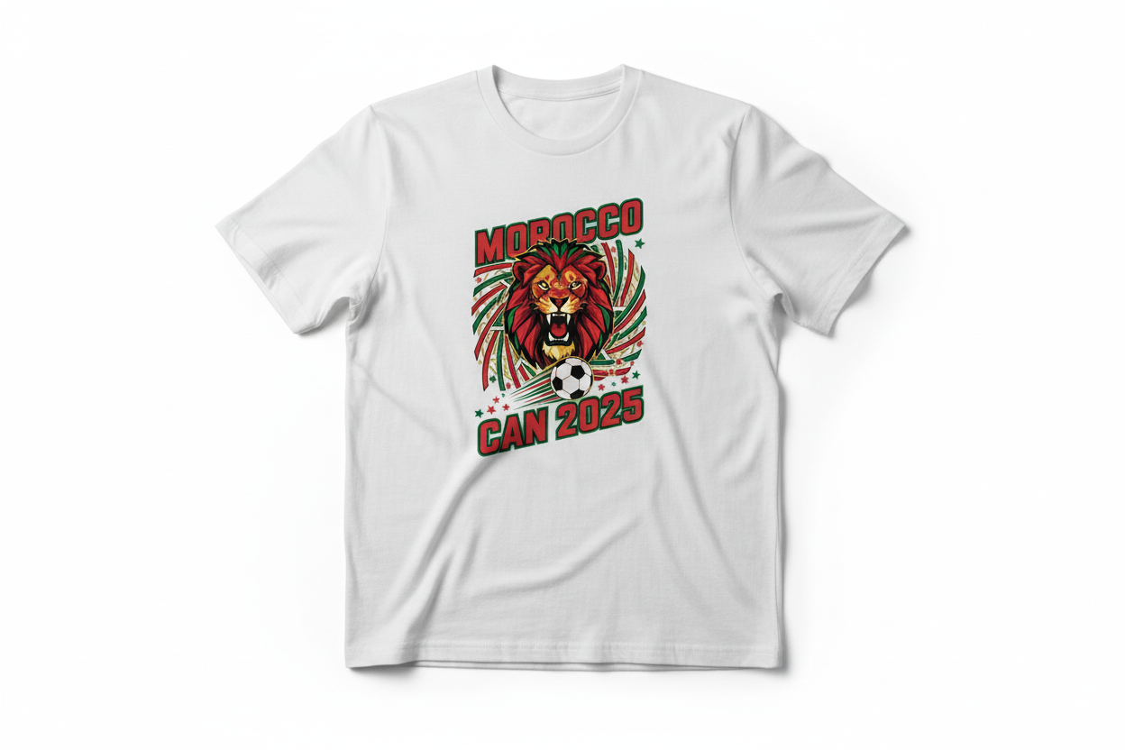 T-shirt blanc Maroc CAN 2025 flat