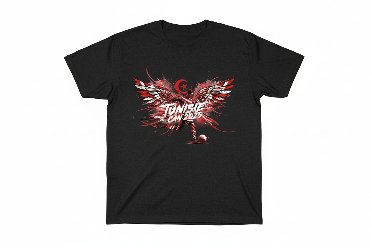 T-shirt noir Tunisie CAN 2025 - Action