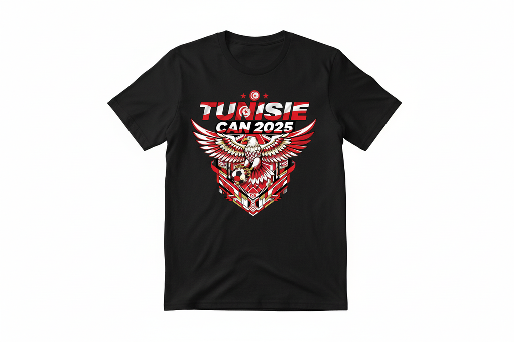 T-shirt noir Tunisie fond blanc