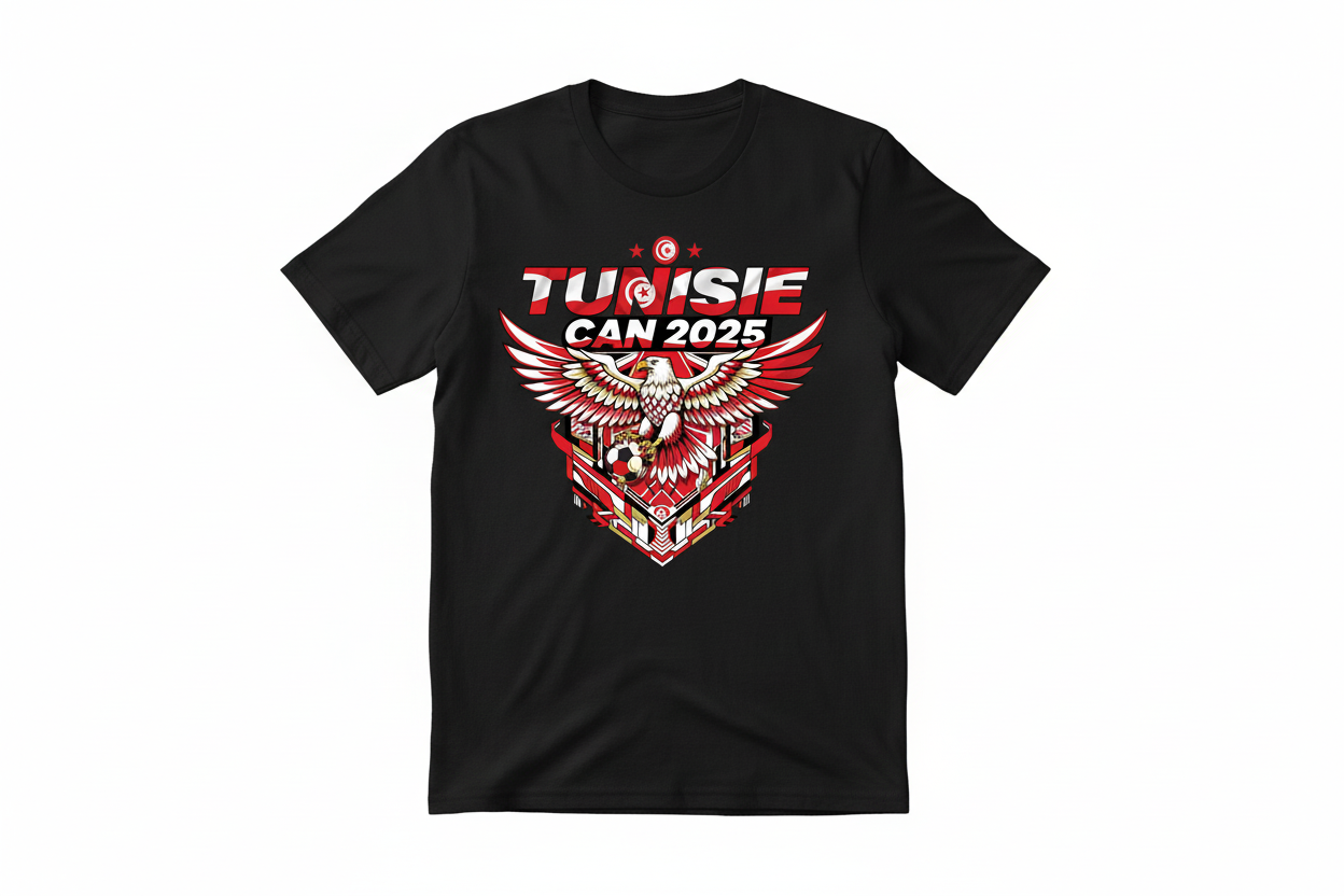 T-shirt noir Tunisie fond blanc